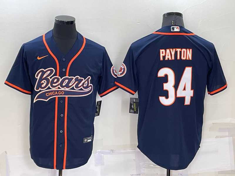 Mens Chicago Bears #34 Walter Payton Navy Blue Stitched MLB Cool Base Nike Baseball Jersey